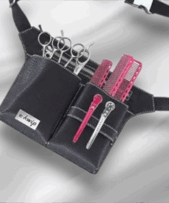 e‑Kwip Tool‑Keeper kappers tooltas – zwarte kunstleder tas met riem en schaarvakken