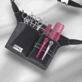 e‑Kwip Tool‑Keeper kappers tooltas – zwarte kunstleder tas met riem en schaarvakken